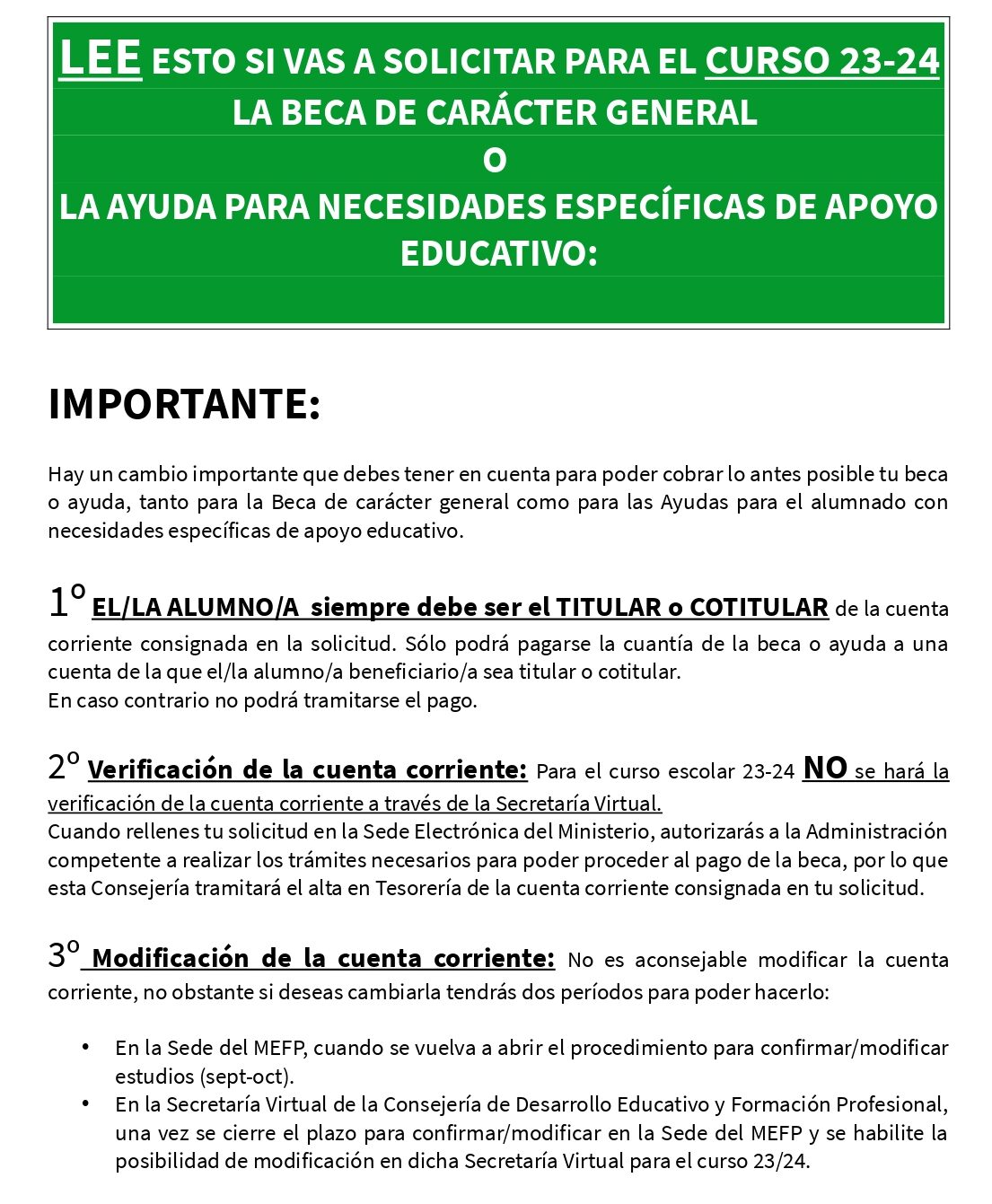 ABIERTO el plazo para solicitar la BECA GENERAL PARA EL PRÓXIMO CURSO